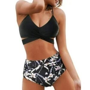 Women Cross Wrap Halter Bikini Set High Waisted Push‎ Up Two Piece Swimsuits L